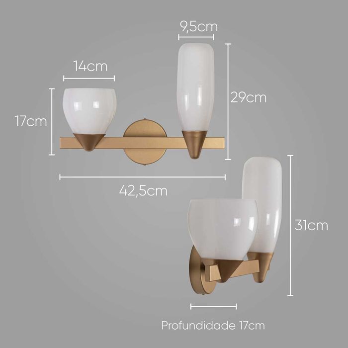Arandela Akemi Dourada com 2 Cúpulas de Vidro para 2 LED G9 VL017-MG Starlux ST2534