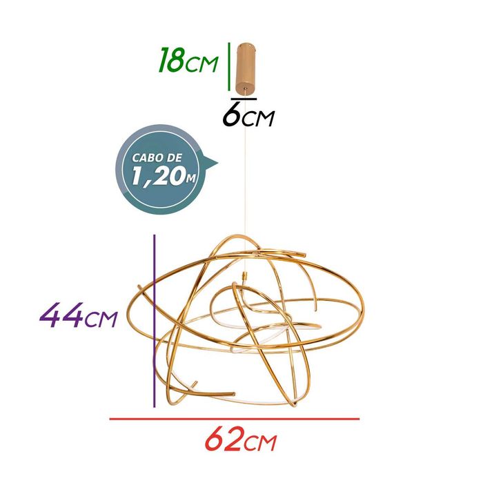 Lustre Pendente Ninho Ø62cm Led 36w 3000K Bella Iluminação Wd017l St1392