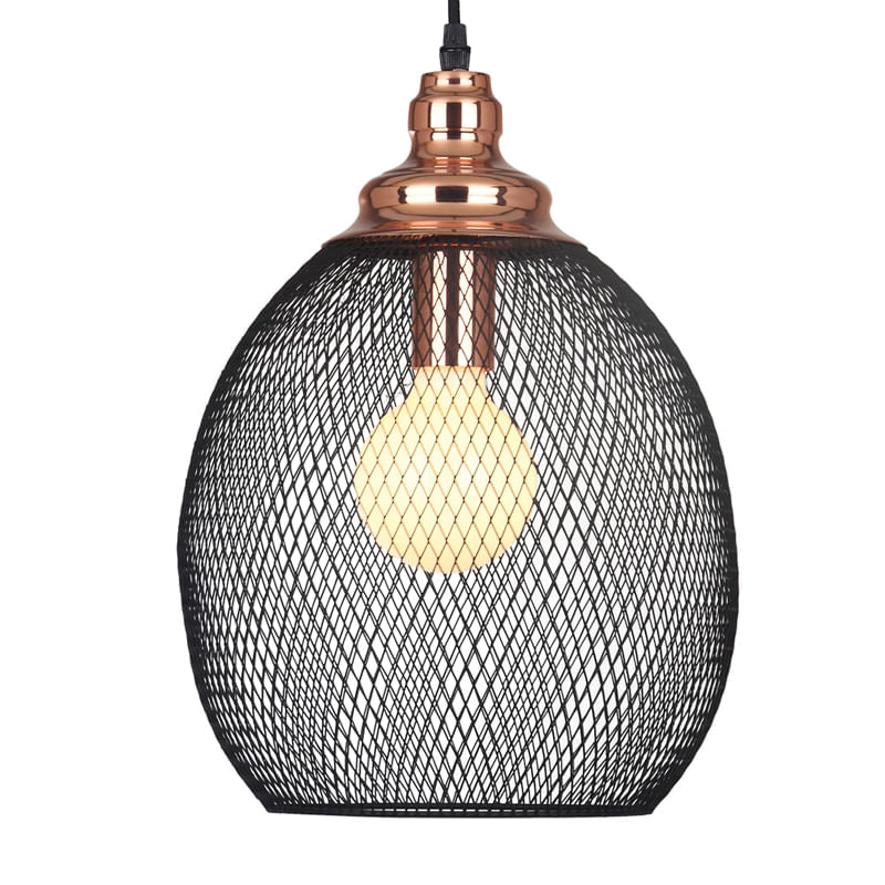 Pendente Copper Cobre e Preto (d)28cm (a)41cm  1xe27 40w - XN003 - Bella Iluminação