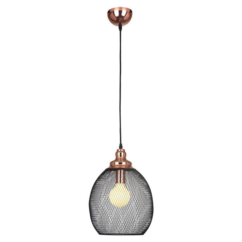 Pendente Copper Cobre e Preto (d)28cm (a)41cm  1xe27 40w - XN003 - Bella Iluminação
