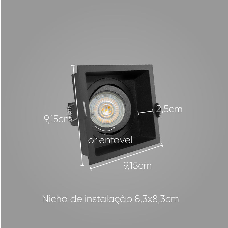 Spot Embutir Slim Frame Preto Conect GU10 p/MR16 YA001B Bella ST2728