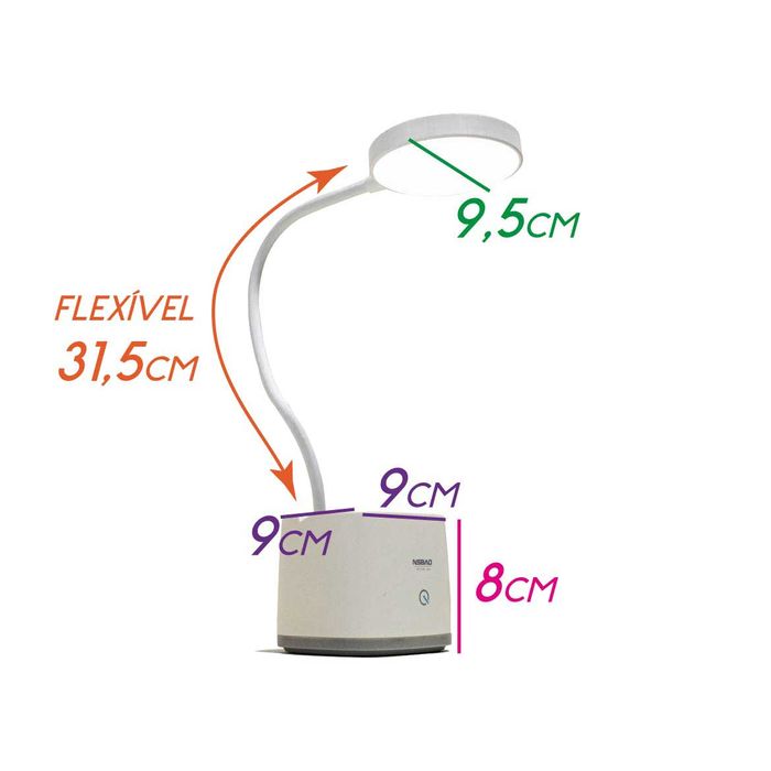 Luminária De Mesa Abajur Led C/ Espelho E Organizador T110 St1770