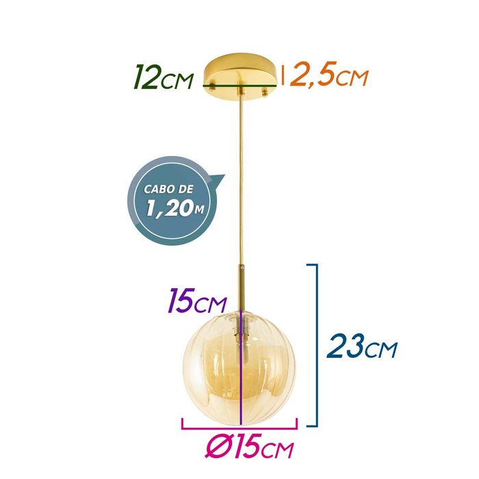 Pendente Tati Globo Vidro Âmbar ZR061-S-AB Starlux St1953