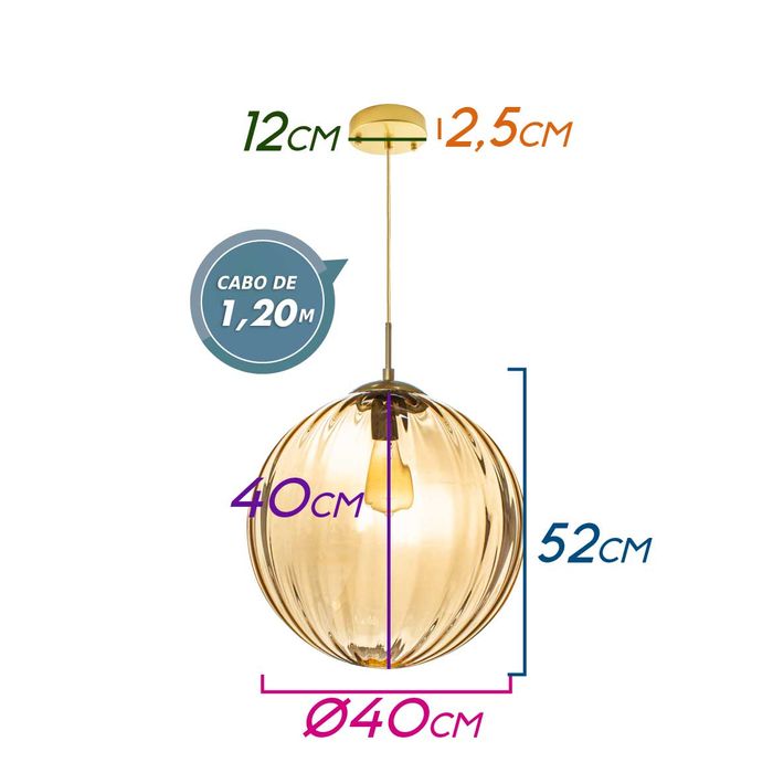 Pendente Tati Globo Vidro 40cm Starlux ZR063-L-AB St1957