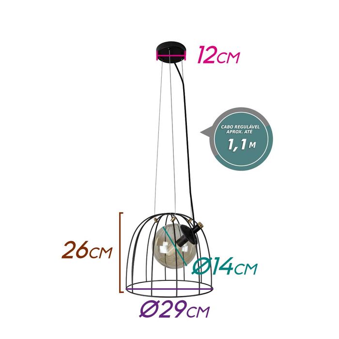 Pendente Carola Preto e Conhaque para E14 Starlux ZR028 ST2388