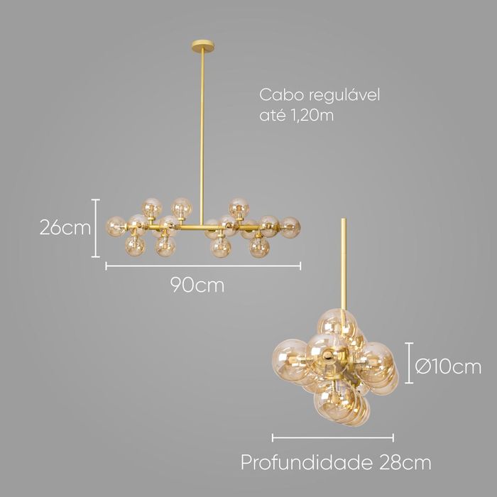 Pendente Grape 16 Dourado e Ambar Globo Vidro para G9 Zr036 Starlux ST1758