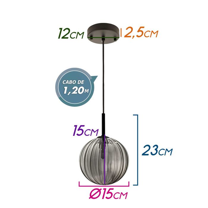 Pendente Tati Globo Vidro Smoky ZR061-S-SKY Starlux St1953