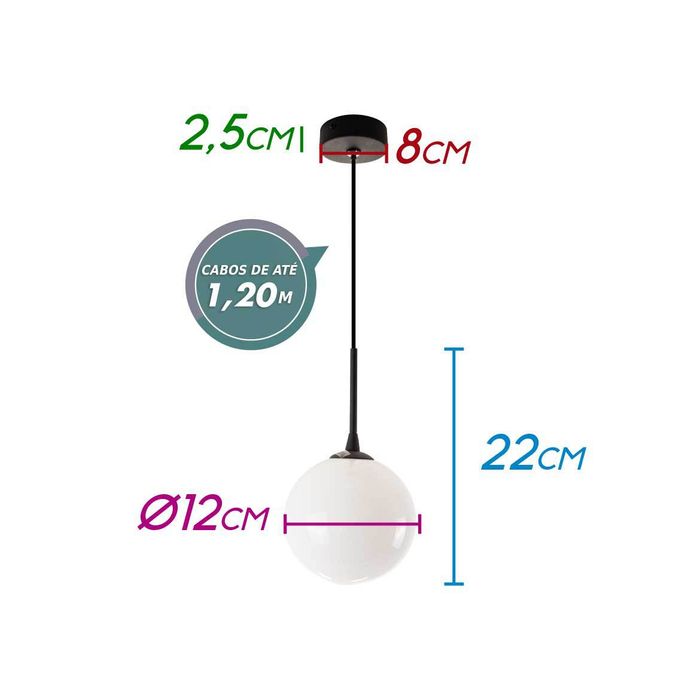 Pendente Grape Preto Globo Branco P/ G9 Starlux ZR082-WBK ST2068