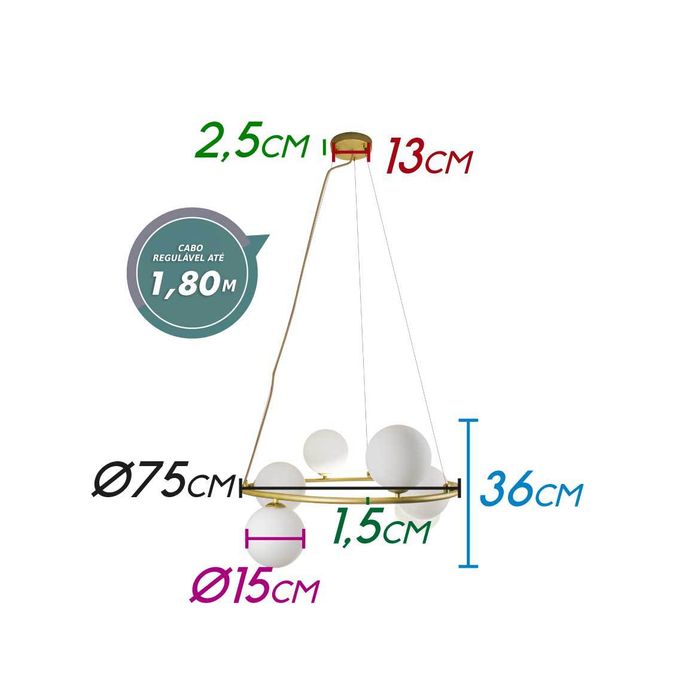 Pendente Grape Ouro 6 Globos De Vidro Starlux ZR083-GD St2076