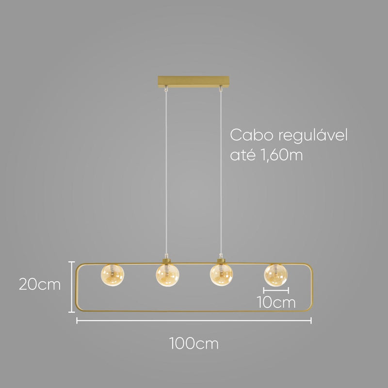 Pendente Aruna Ouro Fosco e Ambar Globo Vidro para 4x G9 ZR094 Starlux ST2618