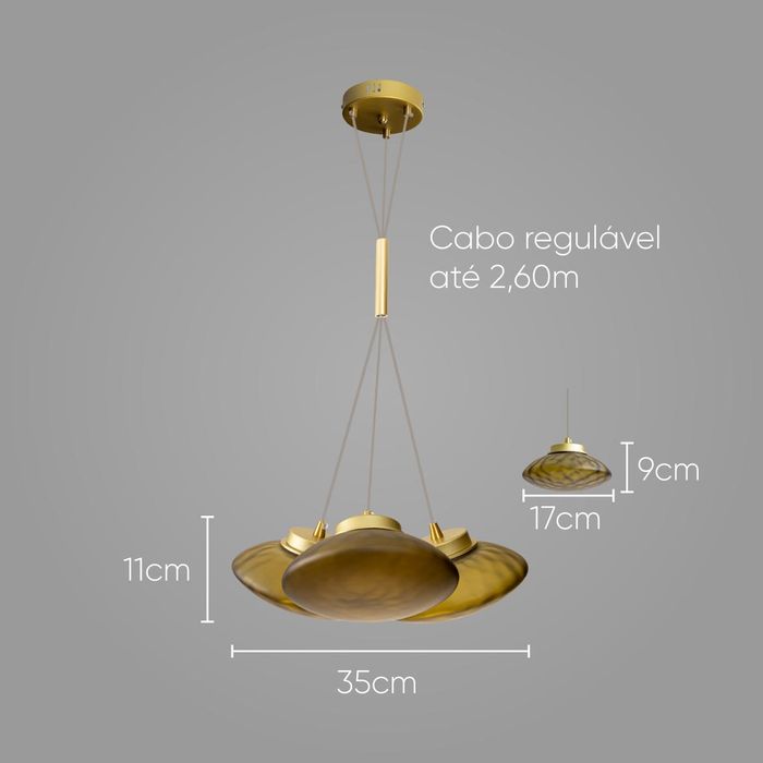 Pendente Petra Starlux 3 Cúpulas de Vidro LED 2700k ZR104-AGD ST2582