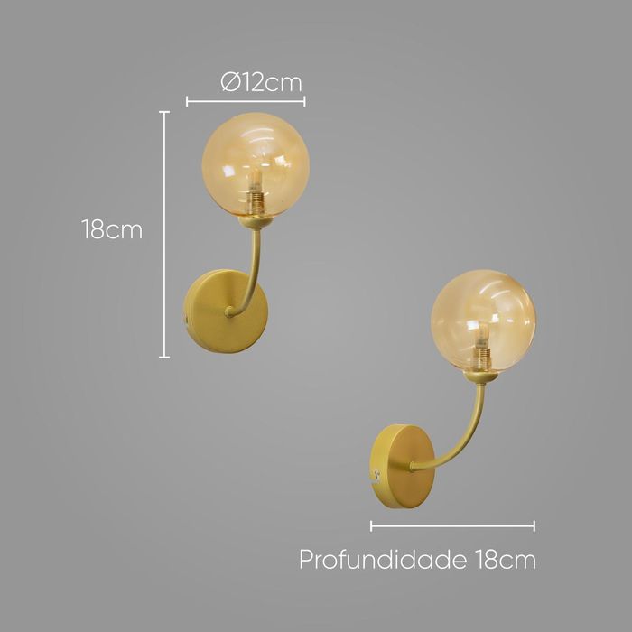 Arandela Grape Ouro Fosco e Ambar Globo Vidro para G9 ZR112-AGD Starlux ST2628