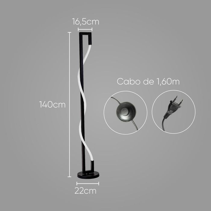 Coluna Luminária Chão Naruto Preto LED 20W ZR119-BK Starlux ST2588