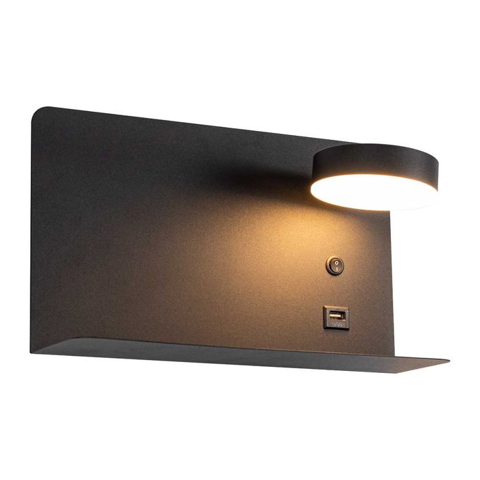 Arandela Aixa Preta para Cabeceira com LED 8W e USB ZR123BK Starlux ST2491