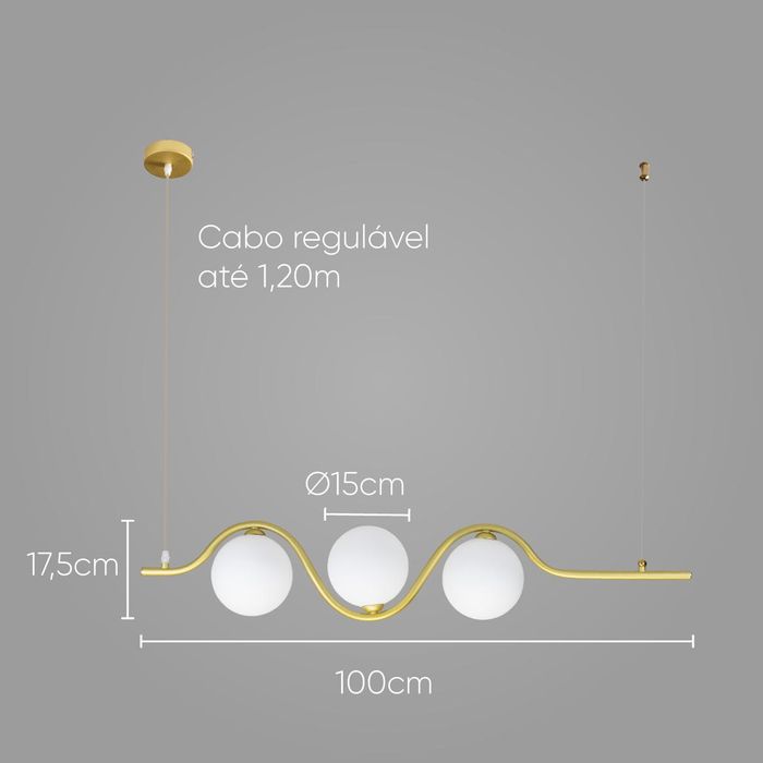 Pendente Malu Ouro Fosco e Branco 100 Cm Para 3x G9 ZR126 Starlux ST2616