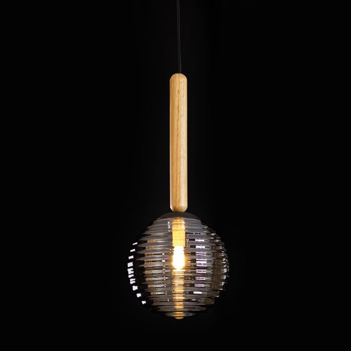 Pendente Eloa Madeira Preto Globo Vidro Smoky ZR136-SKY Starlux ST2603