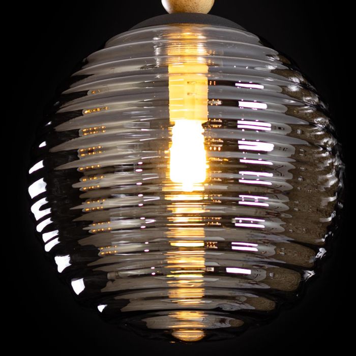Pendente Eloa Madeira Preto Globo Vidro Smoky ZR136-SKY Starlux ST2603