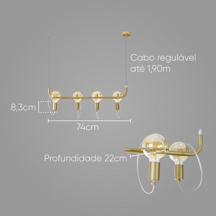 Pendente Zeki ZR144-GD Starlux + 4 LED G95 4W Âmbar ST2636