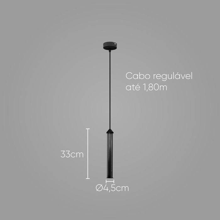 Pendente Anakin Preto Fosco e Smoky LED 3W Branco Quente ZR151 Starlux ST2641