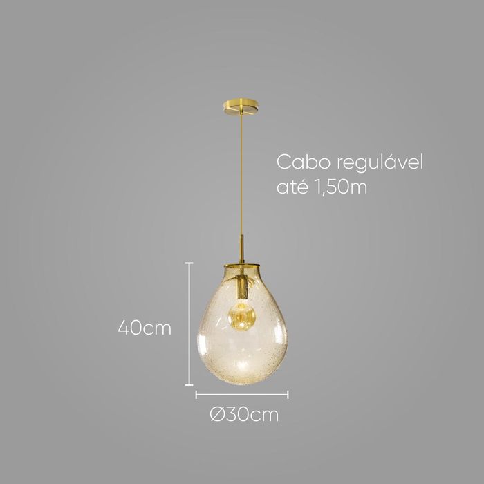 Pendente Amora Aqua Ouro e Conhaque 30cm para E27 ZR163-30WA Starlux ST2608