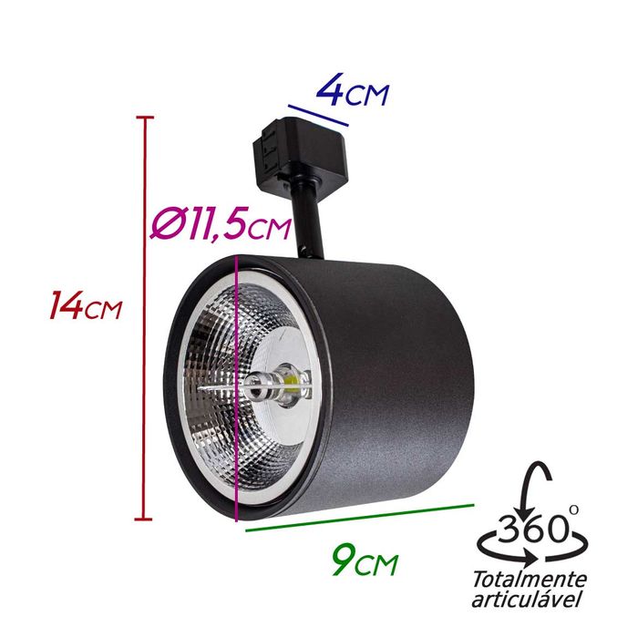 Spot Alumínio Titan P/ Trilho Eletrificado Starlux P/ Ar111 ZTL018-BK ST2301