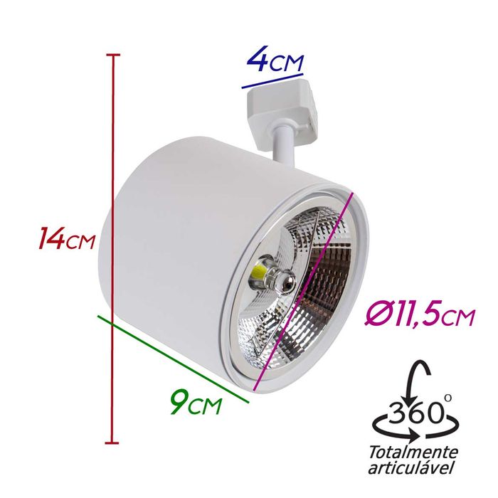 Spot Alumínio Titan P/ Trilho Eletrificado Starlux P/ Ar111 ZTL018-WH ST2301