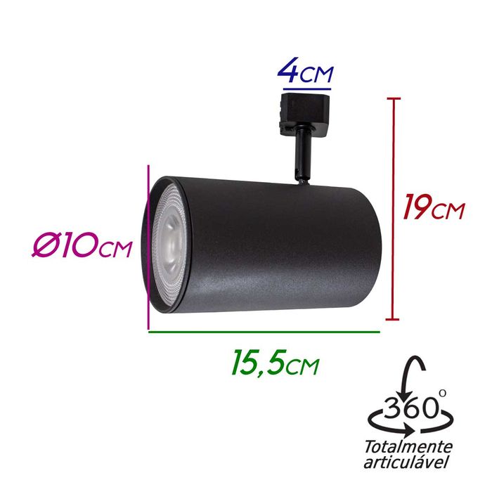 Spot Titan em Alumínio Preto para Trilho Eletrificado para PAR30 Starlux ZTL020 ST2281